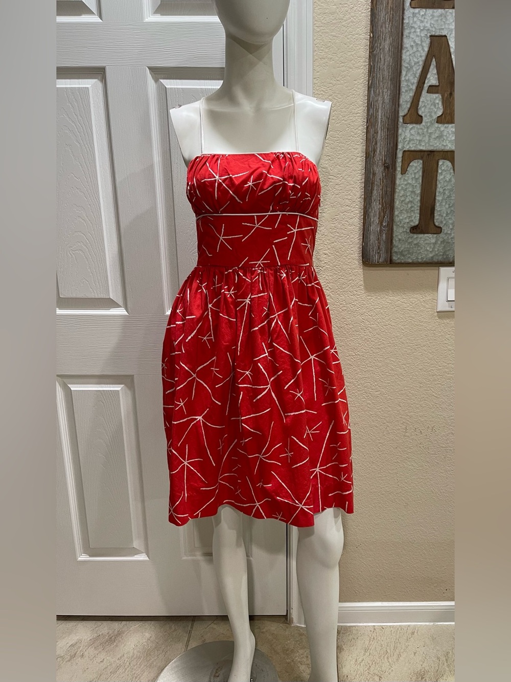 Vintage Anthropologie Girls From Savoy in Red "Nostalgic Asterisk" Dress Size 4 - Picture 2 of 14